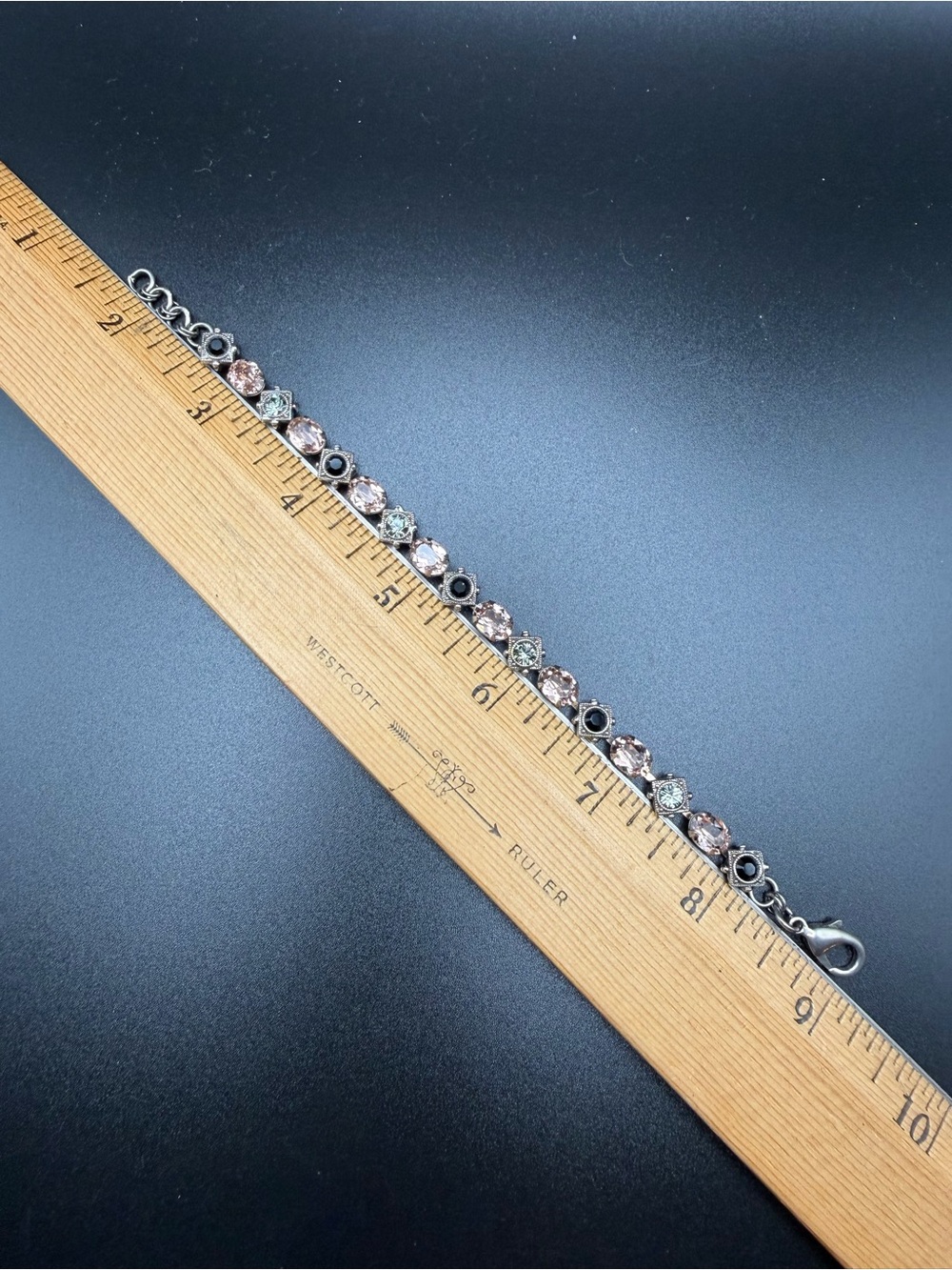Beautifully Crafted Sorrelli Pink and Black Crystal Link Bracelet -6.75” - 7.5”